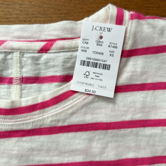 🌷J. Crew pink/white striped Girlfriend tee. Size XS. NWT. - Picture 7 of 9